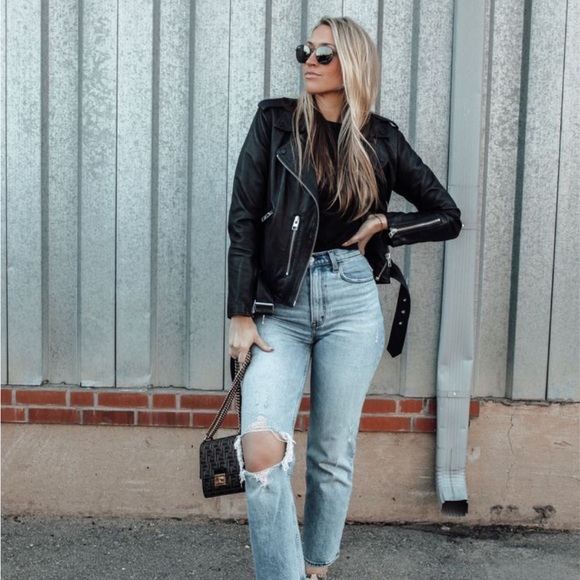 Vegan leather black motorcycle jacket - Picture 1 of 4